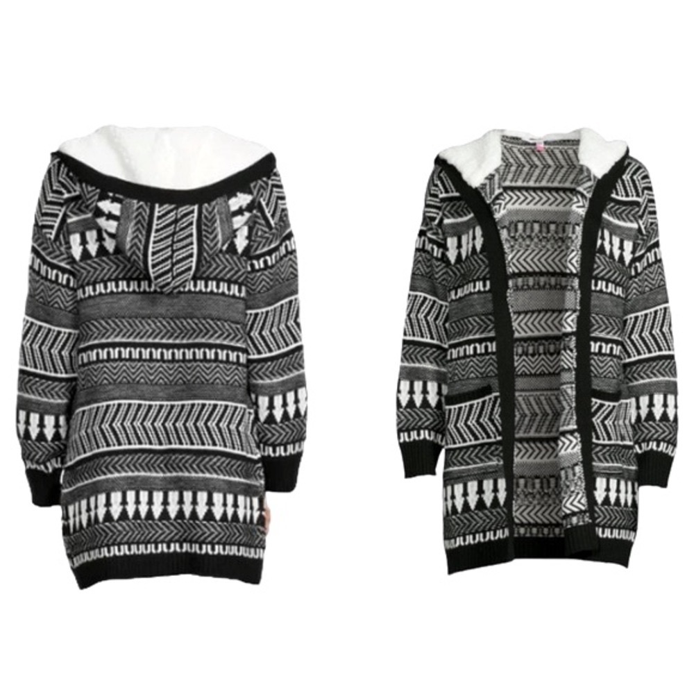 Cardigan Sweater With Faux Sherpa Hood - Picture 2 of 10